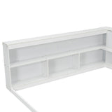 ZUN Full Floor Bed with L-shaped Bookcases, sliding doors,without slats,White W504P146192