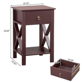 Side Intersection Style Bedside Table Coffee Table with Two-layer Drawer Brown 2pcs 14974804