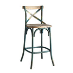 ZUN Antique Turquoise and Antique Oak Bar Stool with Cross Back B062P191073