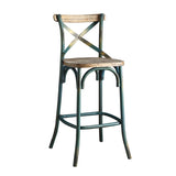 Antique Turquoise and Antique Oak Bar Stool with Cross Back B062P191073