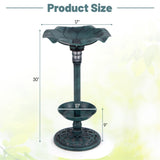 ZUN Green Standing Pedestal Birdbath and Feeder Combo with Solar Powered Lamp 50023949