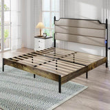 King Size Bed Frame with Upholstered Headboard , Queen Bed Frame with Charging Station and LED W636P195096