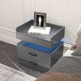 ZUN 1 Set Nightstand with Adjustable LED Strip Light, 2-drawers, Large Storage Space, Suitable for W368P239007