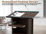 Wood Podium Stand, 44" Tall Wooden Lectern with Mic Stand Space, sliding shelf with cup holder and W282P430658