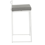 Fuji Contemporary Stackable Counter Stool in White with Grey Faux Leather Cushion by LumiSource B202P222383