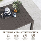 Outdoor Dining Table for 6 Person, Rectangular Slatted Metal Patio Table for Deck Garden Lawn W1859P359856