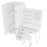 ZUN Makeup Vanity Table Large Armoire Wardrobe Set, Dressing Table with LED Mirror Power Outlets 94145965