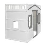 ZUN Twin Size House Loft Bed With Ladder-White+Gray Frame 33348221