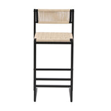 Set of 2 Woven Bar Stools with Backrest Paper Rope Weave Dining Chairs for Kitchen Island W1757P254843