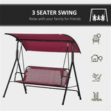 3-Seat Outdoor Patio Swing Chair-Wine Red 10708179