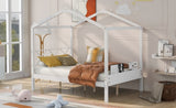 ZUN Full Size Wood House Bed with Storage Space, White 76481310