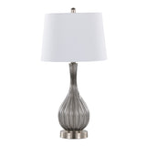 Jenny 27" Contemporary Glass Table Lamp in Clear Smokey Crackle Glass, Brushed Nickel and White B202P224038