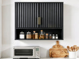 2-Door 3-Tier Slatted-Front Bathroom Wall Cabinet Melamine-Faced MDF 22.8*8*24.5in Black 32886927