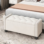 ZUN Upholstered Velvet Storage Bench for Bedroom, End of Bed Bench with Rivet Design, Tufted Foot Rest 51830607