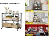 3-Tier Foldable Metal Storage Shelves with Wheels, Heavy Duty Storage Folding Shelf Metal 03902432