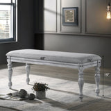 ZUN Salines Upholstered Turned Leg Dining Bench, Rustic White T2574P164620