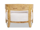 Madrid 26.5" Burl Wood Barrel Accent Arm Chair, Seashell White Chenille B2719P238278