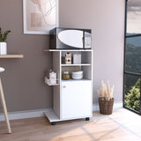 Modern Kitchen Cart 39" H, Single Door Cabinet, Four Wheels, One Side Shelf, White B097133125