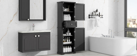 ZUN Tall Bathroom Storage Cabinet, Freestanding Storage Cabinet with Drawer and Adjustable Shelf, MDF 79351071