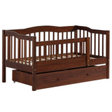 Vertical Fence Brown Painted Pine Toddler Bed with Bottom Drawer and Side Car Bed 72728062