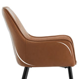 Faux Leather Dining Chairs set of 2, Accent Arm Chair, Metal Steel Frame, Brown 73422630