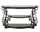 Sofa Table, Glass table top, MDF W/marble paper middle shelf, powder coat finish metal legs. W48720762