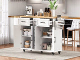 K&K 56.5'' Kitchen Island with Drop Leaf, Power Outlet, Embossed Vertical Stripe Rolling Kitchen N707P263094W
