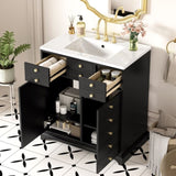 30'' Bathroom Vanity with Ceramic Sink Combo, Solid Wood Frame Bathroom Storage Cabinet, N710P276724B