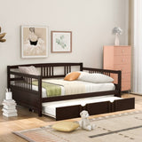 Full Size Daybed Wood Bed with Twin Size Trundle,Espresso WF295131AAP