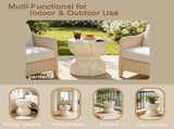 U_Style Outdoor Concrete Side Table,Rounded Waist Outdoor End Tables, Decorative Garden Stools for N711P422067M