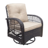 ZUN 3 Pieces Conversation Set, Outdoor Wicker Rocker Swivel Patio Bistro Set, Rocking Chair with Glass W2749P185927