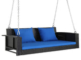 49in Black Rattan Blue Cushion Rattan Swing Chair 06973995