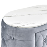 1pc Gray Nightstand Upholstery Fabric Marble Top Two Storage Drawers Wooden Bedroom Furniture Oval B2741P318960