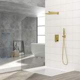 Dual Shower Head - 10 Inch Wall Mounted Square Shower System with Rough-in Valve,Gold W124381741