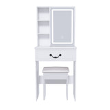 Modern Mini Dressing Table with LED-lit Mirror & Hidden Storage,Includes Padded Stool,Adjustable 71257421