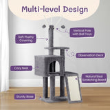 ZUN 49 inch Cat Tree Cat Tower for Indoor Cats, Cat House with Padded Platform Bed, Toy Balls, Large 87087030