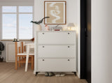 Modern and stylish white shoe cabinet with 3 flip drawers, entrance shoe narrow shoe rack W3166P268392