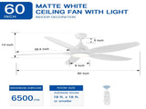 Modern 60 In Intergrated LED Ceiling Fan Lighting with White ABS Blade W1367P447587