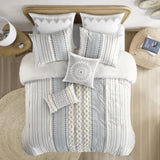 Cotton Printed Comforter Set with Chenille White/Navy Full/Queen B035128793