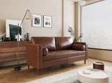 Mirod Mid-Century Modern PU Leather 3-Seat Sofa, Tufted Design, Solid Wood Legs, 2 Bolster Pillows, N760P285734G