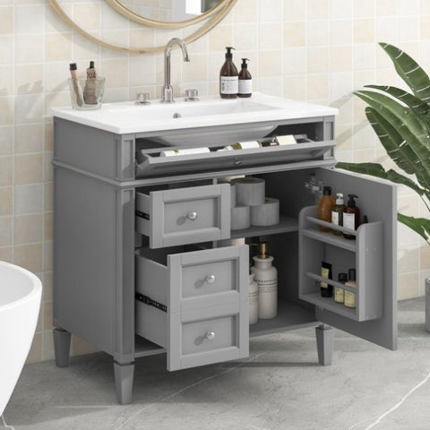 ZUN 30'' Bathroom Vanity with Top Sink, Modern Bathroom Storage Cabinet with 2 Drawers and a Tip-out N710P206904E