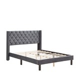 Velvet Button Tufted-Upholstered Bed with Wings Design - Strong Wood Slat Support - Easy Assembly W2297141187