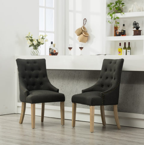 ZUN Charcoal Button Tufted Solid Wood Wingback Hostess Chairs with Nail Heads Set of 2 T2574P164606