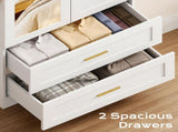 White Wardrobe Closet with Mirror Door, 2 Doors & 2 Drawers Storage Cabinet with LED Sensor Light, 36362195