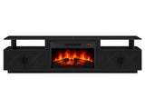 Black Embossed Fireplace TV Stand, 179*35*57.5cm, Particle Board. 4 doors & 2 shelves, barn door 47721966