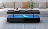 ZUN U-Can LED Coffee Table with Storage, Modern Center Table with 2 Drawers and Display Shelves, Accent WF307038AAB