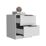 Kaia Nightstand , End Table, Side Table Two Drawers, Metal Handle -White B07091876