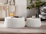 White Round Storage Table Set with Lift-Off Lid, Nesting Design, Elegant Curved-Edge Shape for Cozy W3081P389055