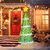 ZUN 6FT Lighted Christmas Tree Yard Decorations, Pre-lit Pull Up Christmas Tree with 200 LED Warm White 50388405