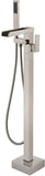 Bathroom Freestanding Waterfall Tub filler Brushed Nickel Floor Mount Faucet with Hand Shower W122453934